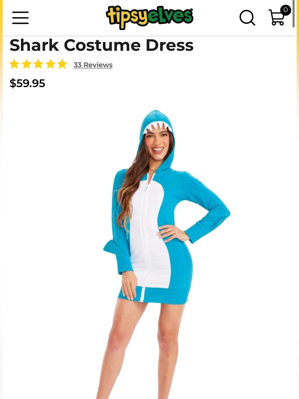 Tipsy Elves Teal and White Shark Hoodie Dress Halloween Costume size Large